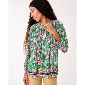 Lilly Pulitzer Marilina Tunic Top Roaring with Joy Cheetah Pink Green Size XS